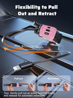 Retractable Car Charger with Retractable Cable (31.5 inch), 4 in 1 Super Fast Car Phone Charger, 2 USB Ports Adapter, Compatible with iPhone 15 14 13 12 11 Pro Max, iPad, Pixel