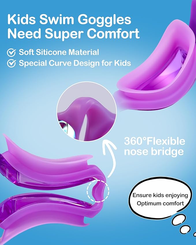 Aegend Swim Goggles for Kids Youth 3-14 Anti-Fog Anti-UV Comfort Fit Goggles for Swimming