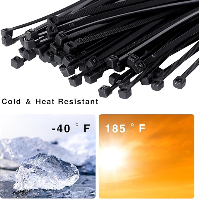 Zip Ties 8 inch, 1000 Pack Black Zip Ties, Self-Locking Nylon Cable Ties with 40 lbs Tensile Strength,Wire Ties for indoor and outdoor use.