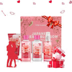 Japanese Cherry Blossom Bath & Body Kit, 3 Fl Oz Travel Size, Ideal Skincare Relaxing Home Spa Set, Includes Body Lotion, Shower Gel, Body Cream, and Fragrance Mist, Bath Gifts for Her and Him