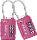 Puroma 2 Pack TSA Approved Luggage Locks, 4 Digit Combination Travel Cable Locks Resettable Code Lock with Zinc Alloy Body for Suitcase, Toolbox, Backpack, Bag, Gym Locker (Basic Pink Dark)