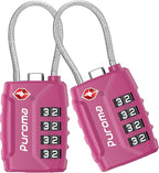 Puroma 2 Pack TSA Approved Luggage Locks, 4 Digit Combination Travel Cable Locks Resettable Code Lock with Zinc Alloy Body for Suitcase, Toolbox, Backpack, Bag, Gym Locker (Basic Pink Dark)