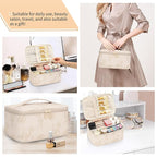 OCHEAL Makeup Bag for Women - Travel Cosmetic Organizer with Brush Slot & Divider, Large Capacity Toiletry Bag for Girls, Travel Makeup Case for everyday Make up Accessories -Beige floral