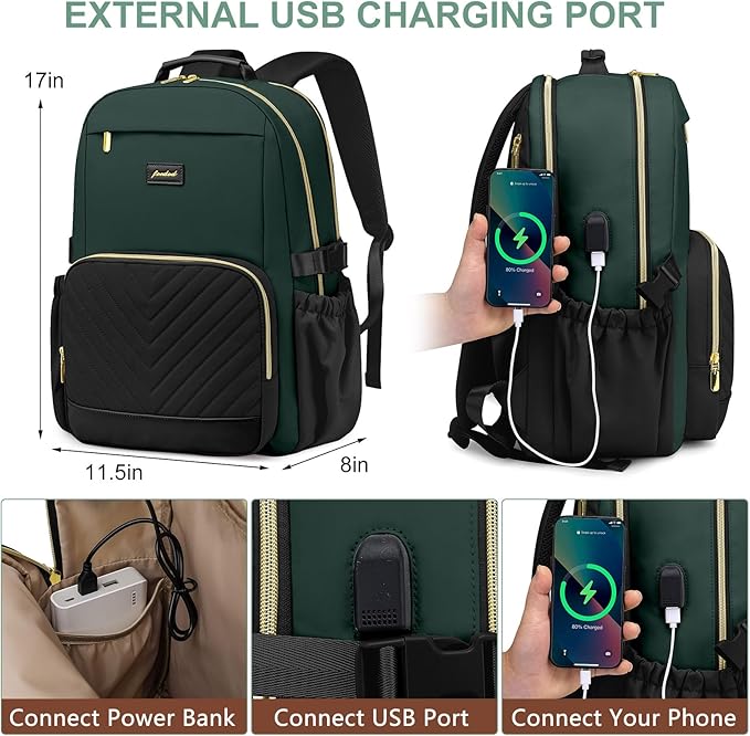Focdod Laptop Backpack for Women Bookbag: 15.6 inch Work Backpacks with Pouch Pocket for Large Capacity Cup & USB Charger College Book Bag Travel Business Nurse Teacher Bookbags Anti-theft Back Pack
