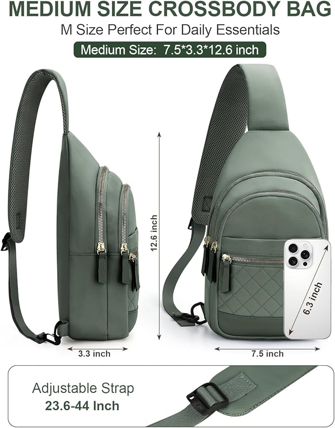 Capolo Sling Bag for Women Men Waterproof Crossbody Bags for Women Trendy Casual Fanny Pack with Convertible Shoulder Strap Chest Bag for Travel Hiking(Green, Medium)