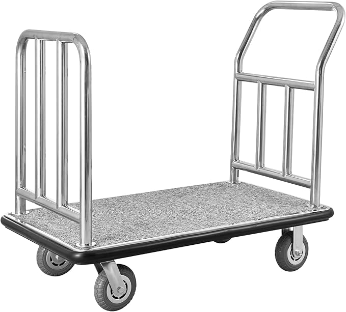 Hotel Luggage Cart 750 LBS Platform Truck with Removable Front Frame Heavy-Duty Capacity: This Durable Bellman cart Measures 42.5 × 25 × 38.6 inches (108 × 64 × 98 cm) and Holds up to 750 lbs Its sp