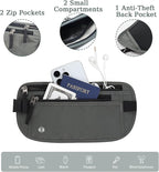 FuninCrea Waterproof Hidden Money Belt for Travel, Anti-Theft Belt Bag with RFID Blocking Function Adjustable Slim Waist Bag with 2 Zipper Pockets & 1 Back Pocket for Travel Running (B, Deep Grey)