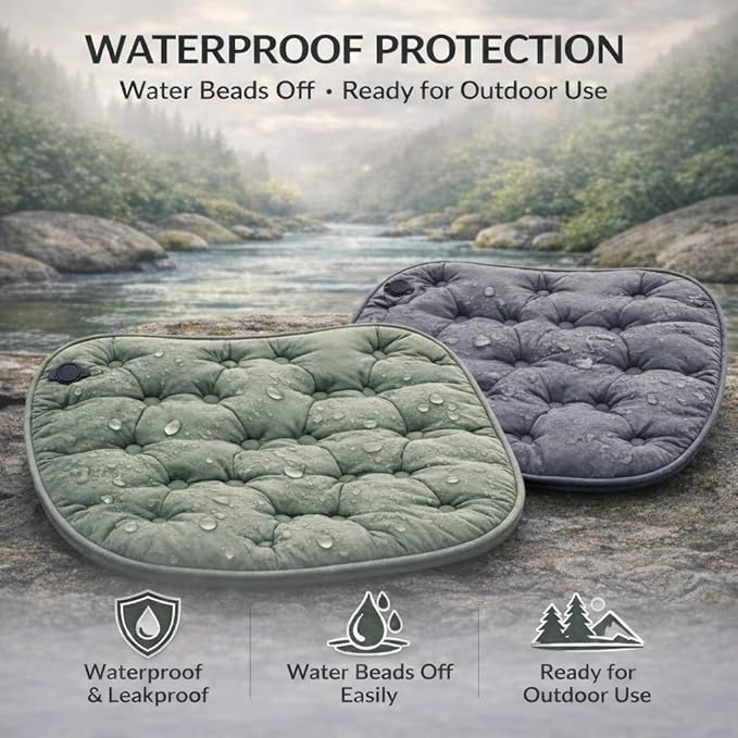 Portable Inflatable Seat Cushion w/Press Pump, No Mouth-Blow Air Pad for Flights, Waterproof Lightweight Chair Cushion for Stadium, Camping, Picnic, Fishing, Beach, Grass & Muddy Ground (Green)