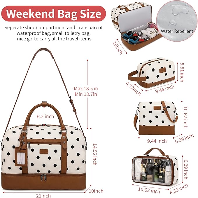 Wogarl 4PCS Weekender Bags for Women Large Overnight Weekend Travel Duffel Carry on Shoulder with Shoe Compartment Canvas Toiletry Bag for Travel Business Gym