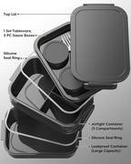 Adults Bento Box with Insulated Lunch Bag, 74oz Capacity 3 Stackable Leak-Proof Bento Box Built-In Utensil and Sauce, PFAS & BPA-Free, Microwave & Dishwasher Safe (Astral Black)