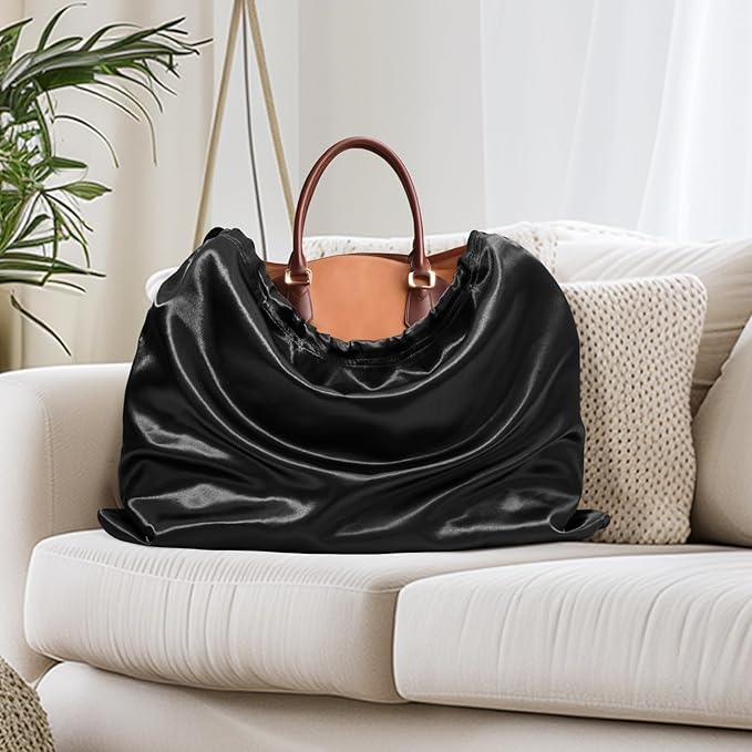 Ersmak 6 Pack Dust Bags for Handbags - Black Silk Dust Cover Bag for Purses Shoes - Satin Drawstring Dustproof Bags for Travel Storage - 19.7 x 15.7 In
