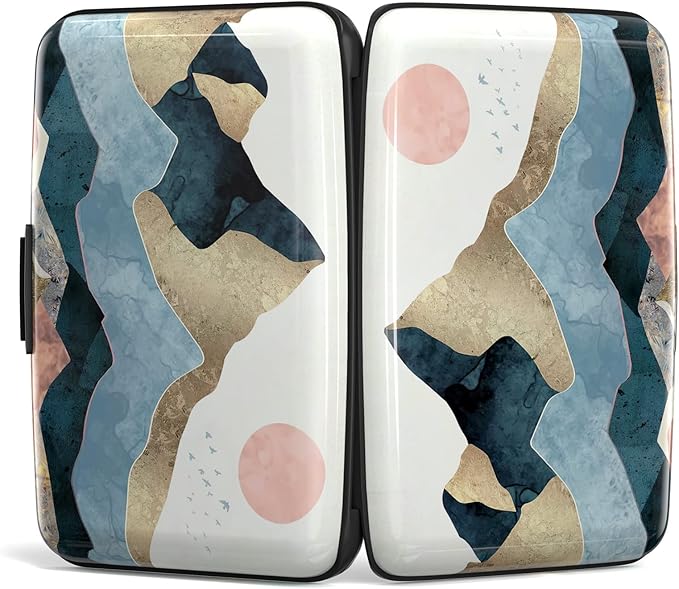 Credit Card Holder, Mini Aluminum Card Wallet RFID Blocking Slim Metal Hard Card Case for Women Men, Watercolor Sunset