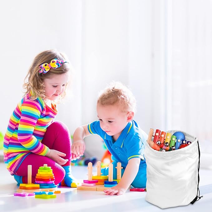 PLULON 25 Pcs White Drawstring Backpack Bags Bulk String Backpack Cinch Sack Pull Sport Gym Backpack Bags for Yoga Traveling Outdoor Sports