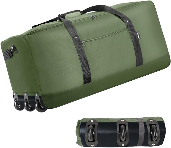 Finnhomy 120L Foldable Rolling Duffel Bag with 3 Wheels, Light Weight Travel Duffel bag with Large Loading Capacity, 32'' Rolling Duffel bag with Shoulder Strap