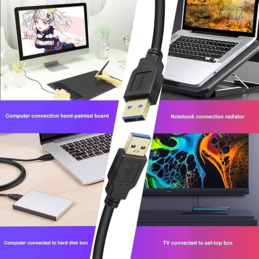 XBOHJOE USB 3.0 Male to Male Cable 15ft Type A Male to A Male Cord 5 Gbps Double USB a to USB a Cable Compatible with Hard Drive Cooling Fan/pad DVD Player and More (Black, 15FT)
