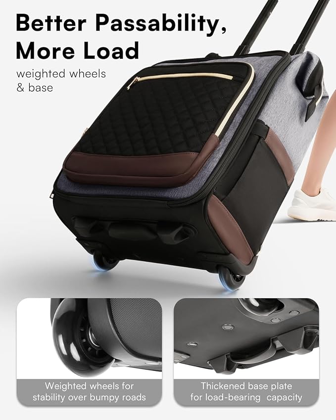 Rolling Backpack for Women, Travel Backpack with Wheels, Vertical Storage Wheeled Laptop Backpack, Underseat Carry on Luggage for College Business Work, Stylish Rolling Laptop Bag, Grey Brown