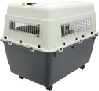 SportPet Airline Compliant XX-LARGE 39" Travel Dog Kennel-Durable Plastic Airline Pet Carrier w/ Removable Wheels & Food Bowls, Collapsible Indoor/Outdoor Dog Kennel, Dogs up to 36"L & 27"H-Cream/Gray