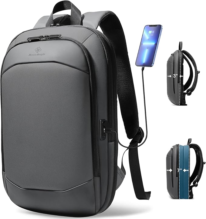hk Business Backpack for Men 17 Inch,Slim & Expandable Waterproof Travel Laptop Backpack with USB Charger Port (Dark Grey)