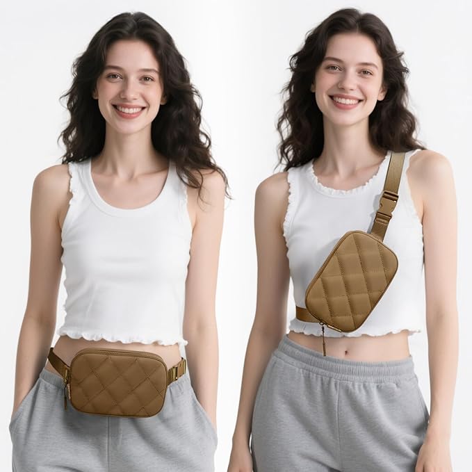 Fanny Pack for Women Men, Waterproof Belt Bag with Adjustable Strap & Back Anti-Theft Zipper Pocket, Lightweight Crossbody Bag for Travel, Workout, Running (7.Brown upgrade)