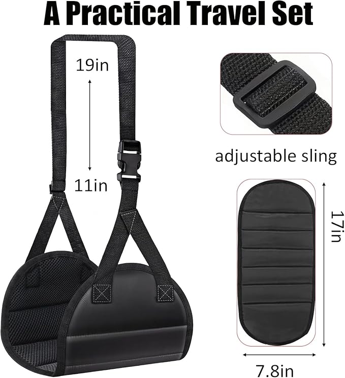 2-Pack Airplane Foot Hammock with Memory Foam, Large Ergonomic Leg Rest for Long Flights – Portable Foot Hammock for Plane Travel Essential to Relieve Foot Pain & Swelling