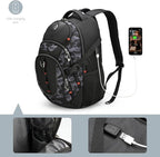 Swissdigital Design Laptop Backpack with USB Charging Port, Travel Backpack Fits 15.6 inches Computer, 31L College School Backpack for Men, Gray Camo | SD803-91