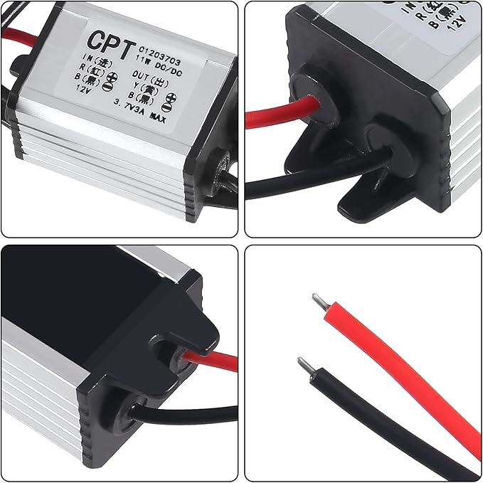 2pcs 12V to 3.7V Converter DC Step Down Buck Voltage Regulator Power Supply Transformer Module 3A 11W Waterproof Car Power Converter for Car Auto Motor
