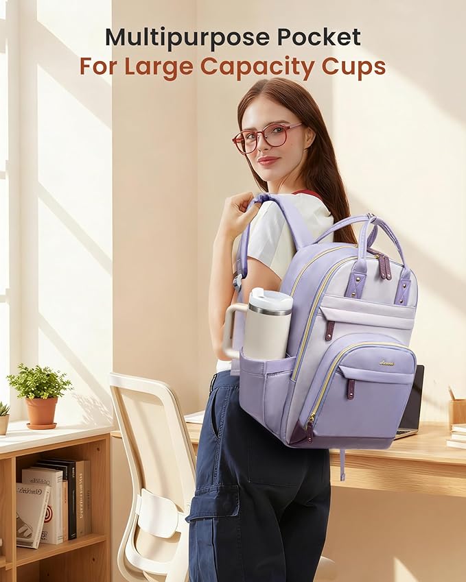 LOVEVOOK Laptop Backpack Women with Giant Cup Holder,18.4 inch Work Travel Backpack Computer Laptop Bag,Cute College Nurse Teacher Backpack Purse,Gift for Women & Men,Taro purple-Light purple-Purple