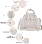Premium Leather Top Expandable Pet Carrier for Small Dogs & Cats Under 15 lbs, Airline Approved Collapsible Soft-Sided Luxury Travel Bag Beige