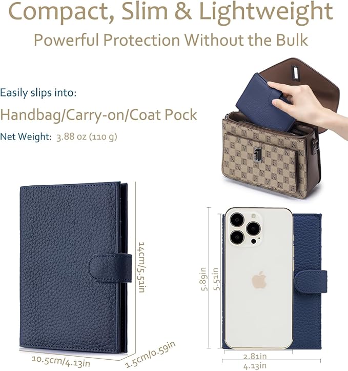 RFID Leather Passport Holder for Travel Women & Men – Slim Passport Wallet for Womens with Card Slots, Zippered Coins Pocket and Cash Holder Mother's Day Gift (Sapphire Blue)
