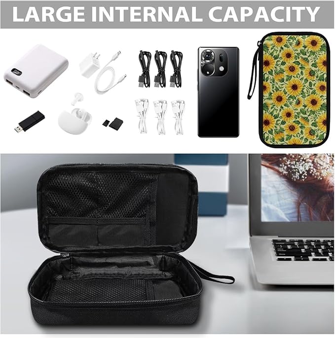 Sunflowers Electronic Organizer Portable Cable Organizer Bag Electronics Organizer Travel Case fits Phone Power Bank SD Card Tech Accessory Large Storage Bag
