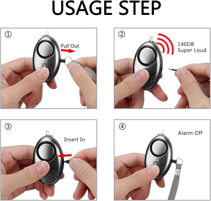 Personal Alarm for Women, 5 Pack 140DB Emergency Self-Defense Security Alarm Keychain with LED Light for Women Kids and Elders-Black, Silver, Purple, Gold, Blue
