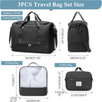 Extra Large Travel Duffle Bag,Carry on Overnight Weekend Bag with Shoes Compartment,Weekender Bags for Women for Travel Business Trips Sport Hospital,3 Pcs Set,Black