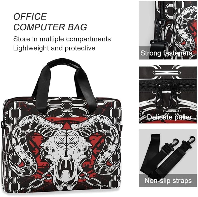 Devil Skull Baphomet Satanic Pentagram Laptop Case 15.6 inch Computer Bag Waterproof Laptop Briefcase Laptop Bag for Women & Men