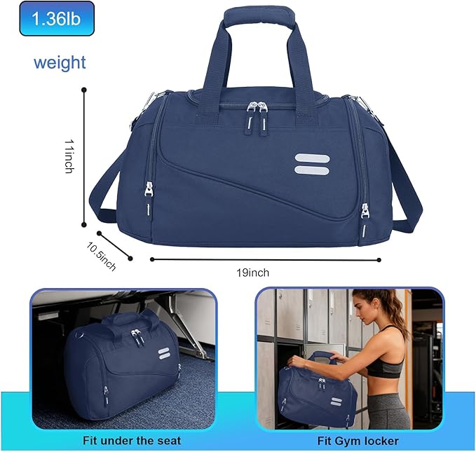 Gym Bag for Men & Women - 30L Duffel Bag with Shoe Compartment, Weekender Water Resistant Duffle Bag for Travel, Sports, Fitness & Workouts, DarkBlue
