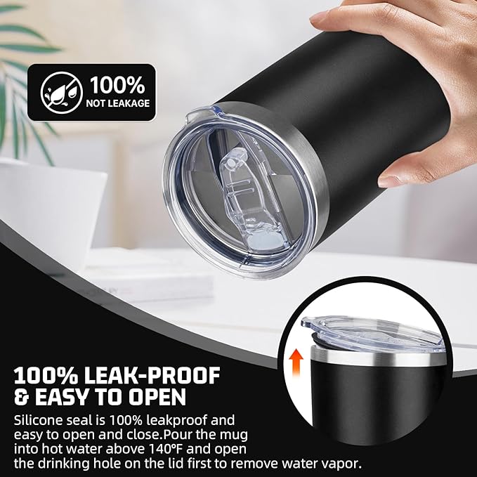 20 oz Tumbler with Lids and Straws, Stainless Steel Insulated Travel Coffee Mug, Double Wall Vacuum Insulated Tumblers, Powder Coated Coffee Tumbler for Cold & Hot Drinks (Black,6pack)