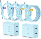 QZIIW iPhone 16 15 Pro Max Charger Fast Charging,45W Dual Port USB C Fast Charger Block [2-Pack] & Extra Long 60W 3/6/10/10FT USB C Cable - PD Quick Adapter 3.0 for iPhone 16 15/16 15Pro/16 15 Plus.
