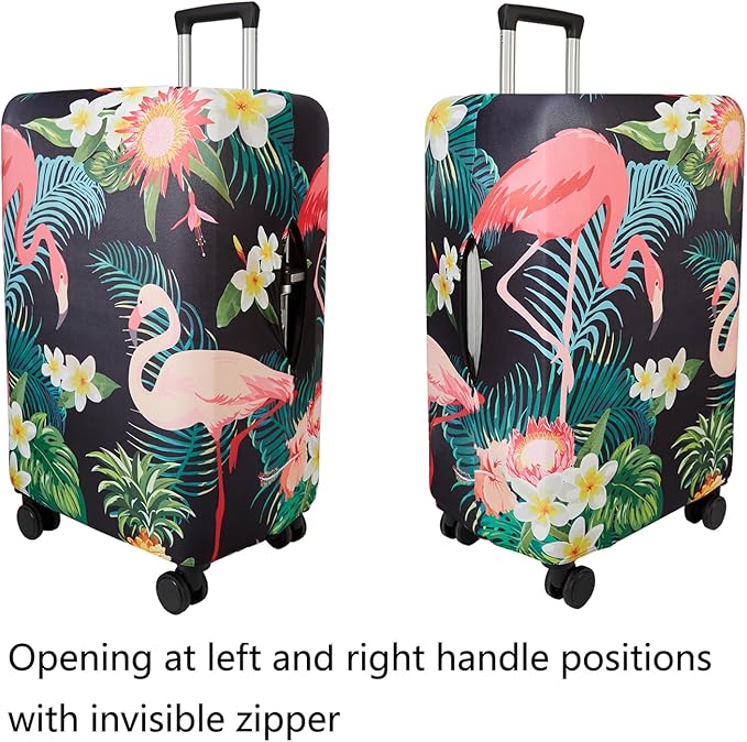 WUJIAONIAO Travel Luggage Cover Baggage Suitcase Cover Protector Skins 18-32 Inch (Flower flamingo, XL (for 29-32 inch luggage))