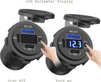 12V USB Outlet, Dual USB C Car Charger Socket & Quick Charge 3.0 Port with Voltmeter and Power Switch for Car Boat Marine Truck