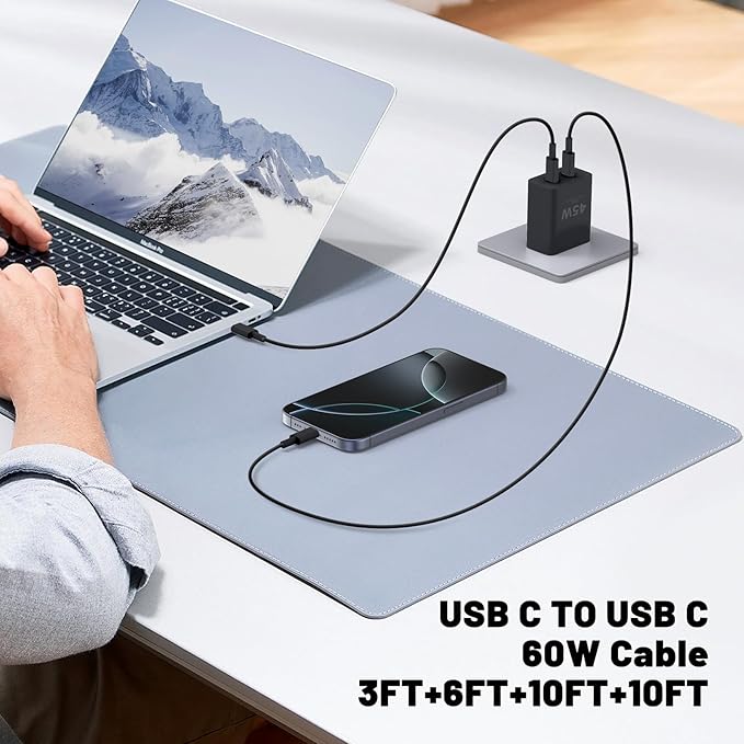 QZIIW Super Fast Samsung Charger Type C,45W Dual Port USB C Fast Charger Block [2-Pack] & Extra Long 60W 3/6/10/10FT USB C Cable - PD Quick Charging 3.0 For Samsung Galaxy S25 Ultra/S24+/S23 iPhone 16