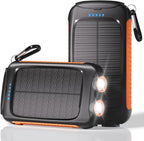 Solar Phone Charger 20000mAh Portable Power Bank with 15W USB-A and USB-C Orange Battery Pack Compatible with iPhone, iPad, Samsung, Built-in 2 LED Emergency Flashlights Perfect for Camping, Travel