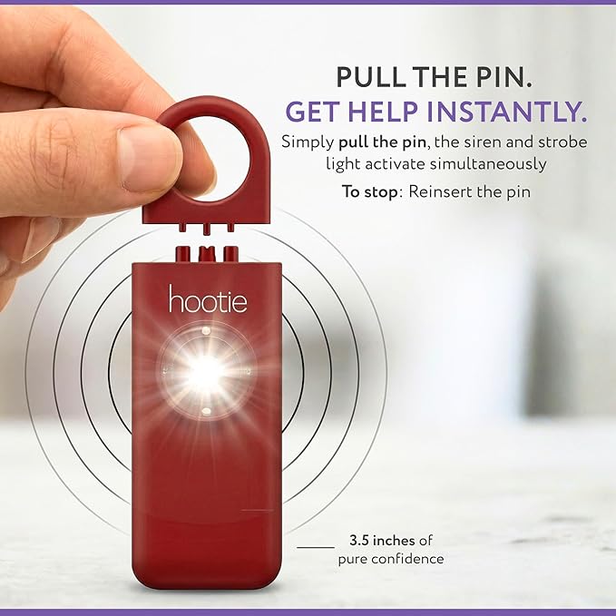 HOOTIE Personal Safety Alarm Keychain, 130dB Personal Alarm for Women Men and Kids, Pull Pin Emergency Panic Alarm with Strobe Light, Portable Self Defence Alarm for Campus Travel and Running - Red