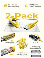 LISEN Coiled USB C Cable, 2 Pack for Android Auto & CarPlay Cable, Short USB A to USB C Cable Compatible with iPhone 17/16/15, Samsung Galaxy S25/S24/S23 A15/A14, Google Pixel 9/8, Yellow 4FT