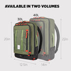 Topo Designs Global Travel Bag – 30L or 40L - Carry-On Compliant Most Airlines, Durable Travel Duffel Bag, Clam Shell Main Pocket, Laptop Sleeve, Backpack, Luggage (30L / Original Olive)