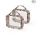 Wedama TSA Approved Toiletry Bag, 2 Pack Clear Makeup Bags with Handles, Quart Size PVC Clear Cosmetic Bags for Women and Men, Carry on Airport Airline Compliant Bag, Leopard Print
