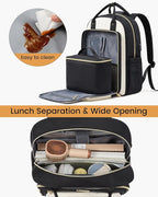 LOVEVOOK Lunch Backpack for Women, 15.6 Inch Laptop Bag with Insulated Cooler Lunch Box, Work Backpack for Teacher Nurse, Travel Backpack Lunch Bag for Camping Picnic Daily Use, Black Beige