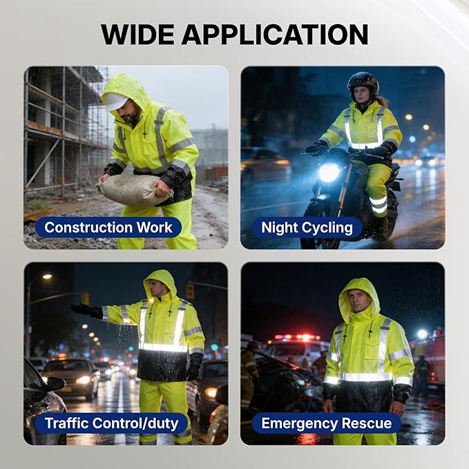NORTHSKY Hi-Vis Reflective Rain Suit Waterproof Safety Rain Jacket Rain Gear for Men and Women Fishing Outdoor Work Raincoats