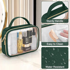 Wedama TSA Approved Toiletry Bag, 4 Pack Clear Makeup Bags with Handles, Quart Size Clear Toiletry Bags, PVC Cosmetic Bags for Women and Men, Carry on Airport Airline Compliant Bag, Dark Green