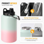 Kerilyn Insulated Gallon Jug with Handle, One Gallon, 128oz Stainless Steel, Large Double Vacuum Water Bottle for Hot & Cold Drinks, Wide Mouth, Sweat Proof, Great for Travel, Camping, Tricolor