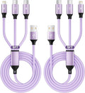 2Packs 4FT Multi Charging Cable with 2 USB-C/IP Port, Purple Charging Cords for Multiple Devices, USB C Splitter Cable, Universal Charger Cord Car Accessories for iPhone17-8, Androids iPad and More