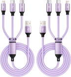 2Packs 4FT Multi Charging Cable with 2 USB-C/IP Port, Purple Charging Cords for Multiple Devices, USB C Splitter Cable, Universal Charger Cord Car Accessories for iPhone17-8, Androids iPad and More